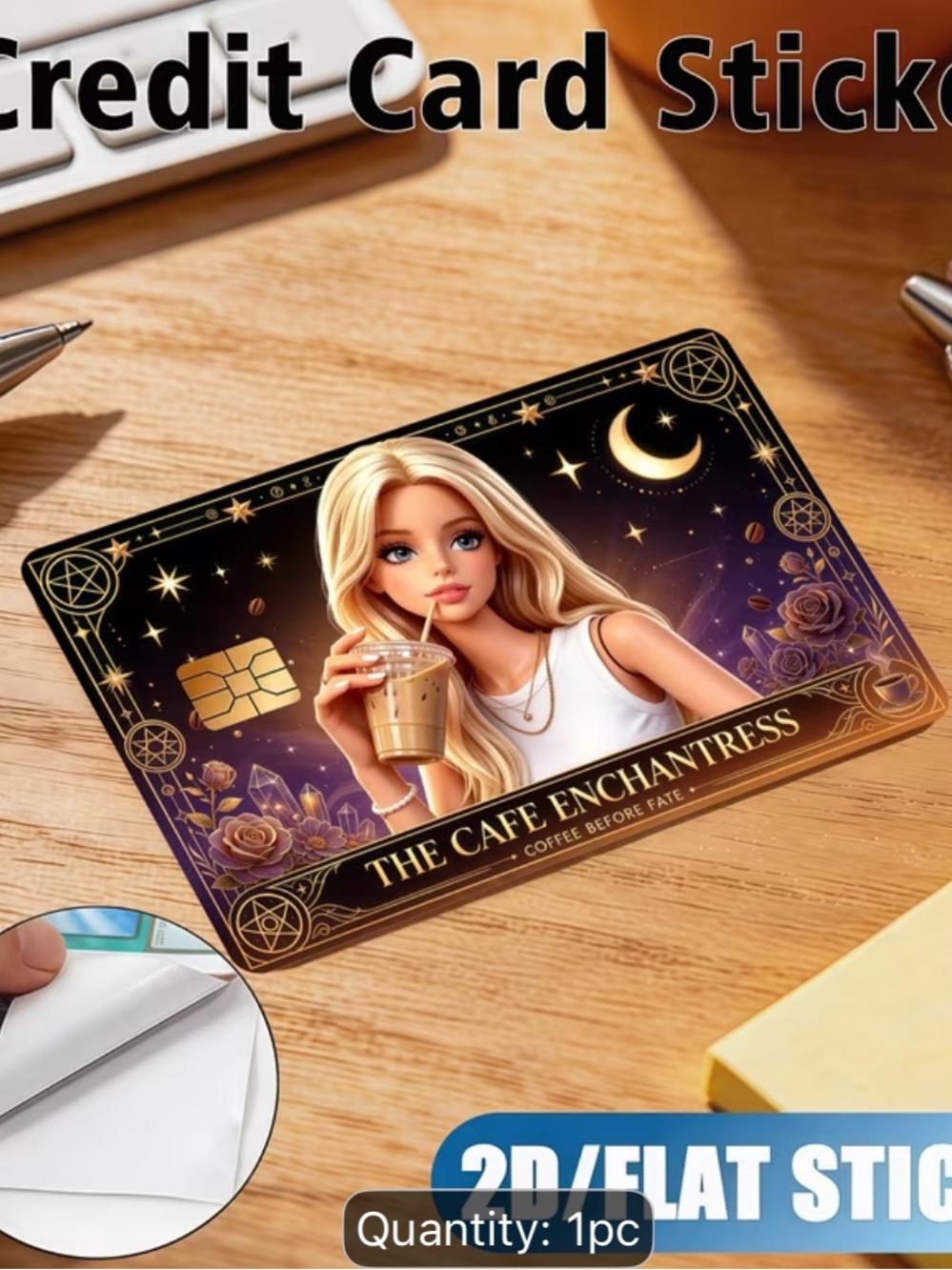 The Cafe Enchantress Credit Card Sticker - Black & Gold